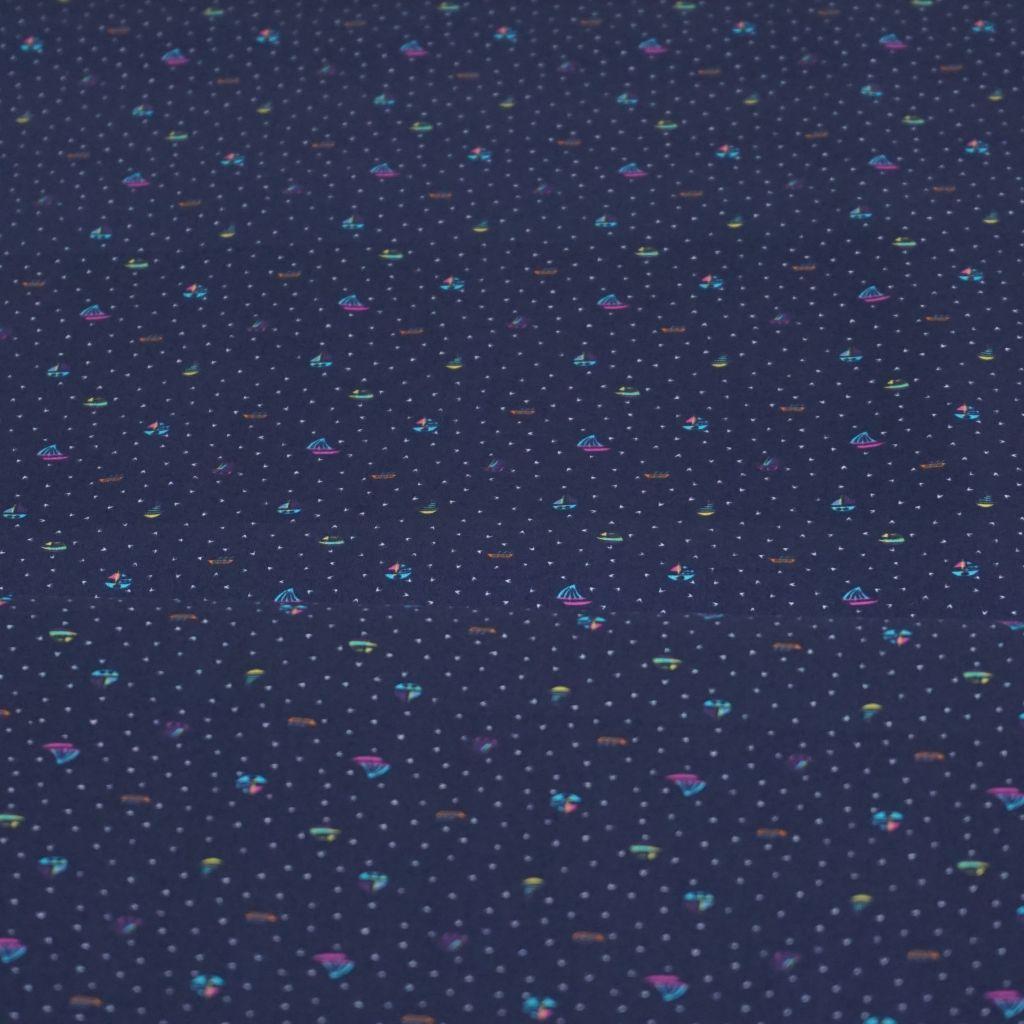 Leichte Baumwolle Hemdenstoff Mini Boote blau bunt